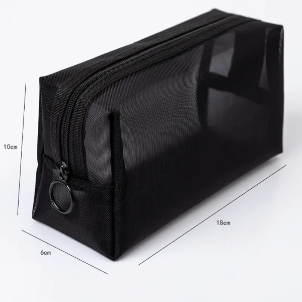 1 STK Kvinnor Nödvändig Kosmetikväska Transparent Mesh Dragkedja Organizer Mode Liten Stor Svart Toalettpåsar Case Black 2 M