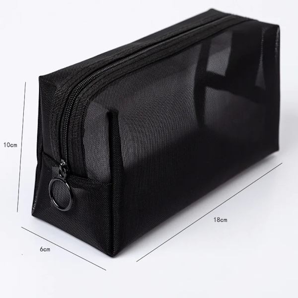 1 STK Kvinnor Nödvändig Kosmetikväska Transparent Mesh Dragkedja Organizer Mode Liten Stor Svart Toalettpåsar Case Black4 M