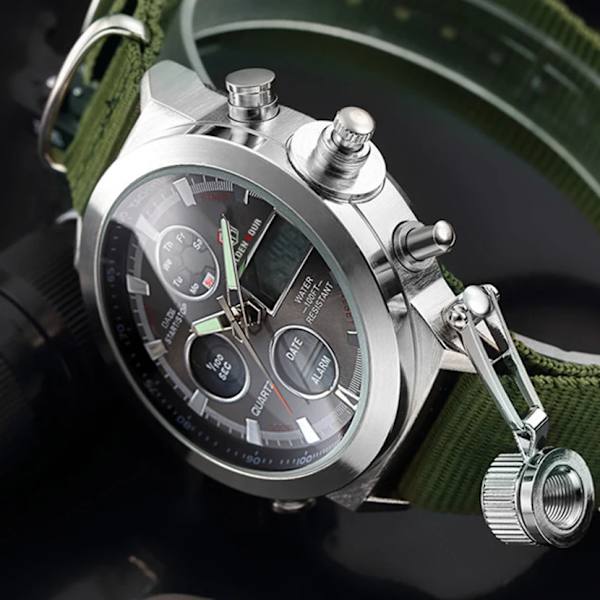 GOLDENHOUR Top Lyx Märke Utomhus Sport Watch Herr Army Canvas Klockor Auto Date Display Quartz Armbandsur Relogio Masculino Black