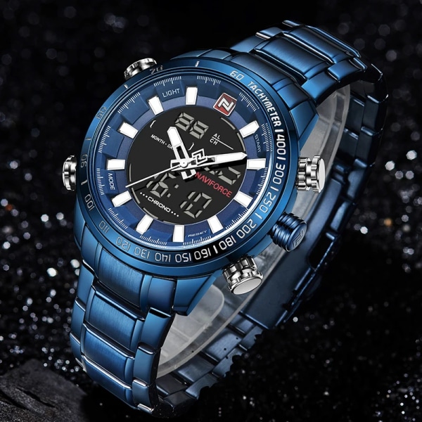 NAVIFORCE Top Lyx Märke Herr Sportklockor Herr Full Steel Quartz Digital Klocka Man Vattentät Watch Relogio Masculino Silver Black
