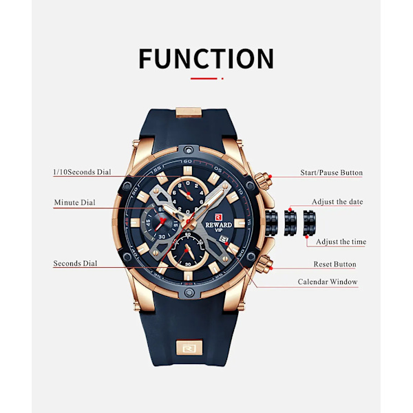 BELONING Nya kvartsklockor för män Lyxmärke Big Dial Watch Vattentät Sportarmbandsur Silikonband Kronografklocka Blue
