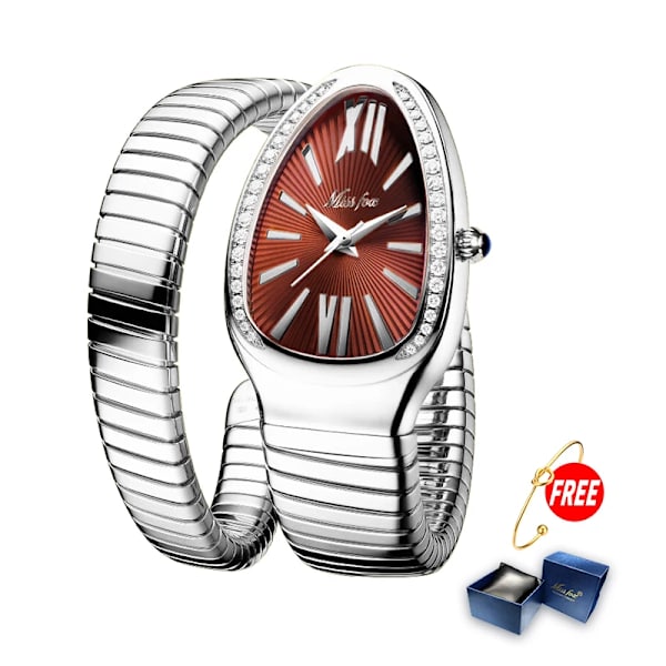 MISSFOX Damklockor Ormform Watch för kvinnor Stål Unik guldkvarts watch Relogio Feminino B-1221-SRe-1