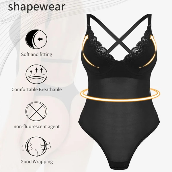 GUUDIA Kvinnor Anti Halk Bodysuits Shapewear Djup V Backless Body för Bröllop Aftonklänning Stringtrosa Sexiga Underkläder Bodysuit Black XXL