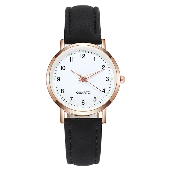 Damklockor Lysande läderarmband Enkel watch Elegant modekvartsklocka Watch Montre Femme Reloj Mujer Black