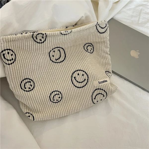 Ny stil manchester kosmetikaväska Handväskor Handväskor Smile&Dots Makeup Organizer Förvaring Sminkväska Flickor Case Beige Smile