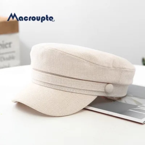 Kvinnors Hatt Platt Keps Militärkeps Vår Höst Linne Åttkantig Keps Enfärgad Platt Topp Militärhattar Ung Student Hatt Kvinna N316-Gray 56-58cm