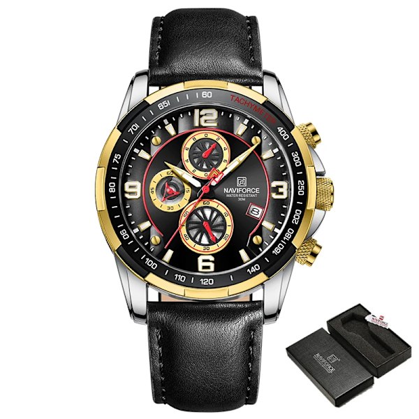 Toppmärke NAVIFORCE klockor för män Vattentät läder Quartz Watch Kronograf Sportarmbandsur Lysande manlig klocka G B B Box