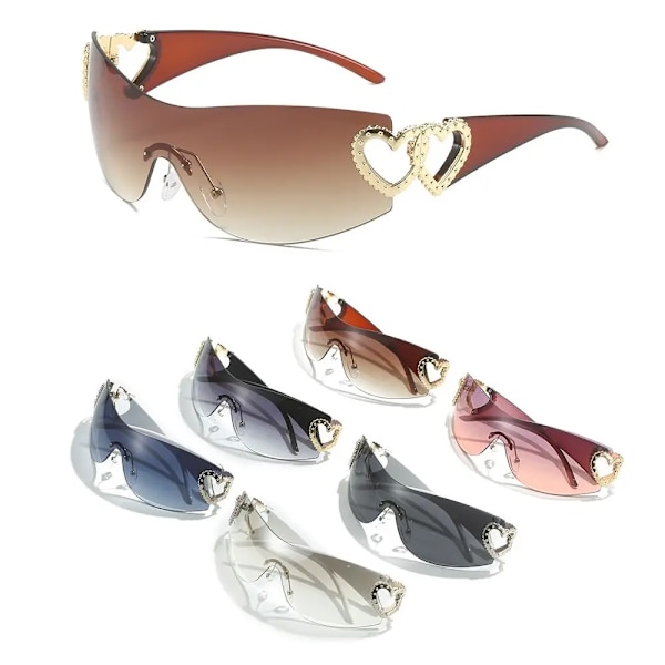 Lyxiga Punk Sport Solglasögon Dam Märkesdesigner Y2K One Piece Solglasögon Män Goggle Shades UV400 Love Heart Mode Glasögon A-C4