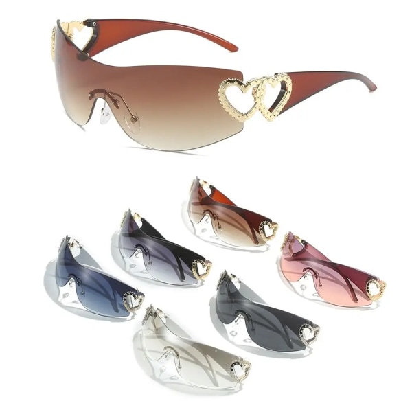 Lyxiga Punk Sport Solglasögon Dam Märkesdesigner Y2K One Piece Solglasögon Män Goggle Shades UV400 Love Heart Mode Glasögon B-C7