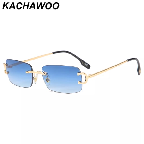 Kachawoo retro rektangulära solglasögon båglösa manliga kvinnliga uv400 små solglasögon mode blå rosa guld metall födelsedagspresenter gold with clear as show in photo