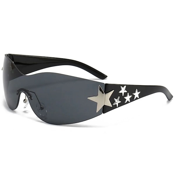 Punk One Piece Solglasögon Goggle Nya Y2k båglösa solglasögon 2000-talsglasögon Glasögon UV400 Kvinnlig designer femstjärniga glasögon A1