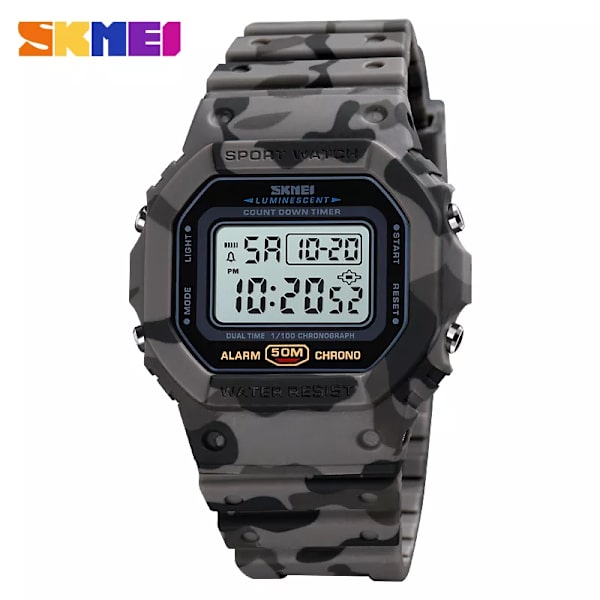 SKMEI Multifunktionell Digital Watch Herr 2 Time Count Down Herrarmbandsur Mode Retro Manklockor reloj hombre 1628 Gray camo