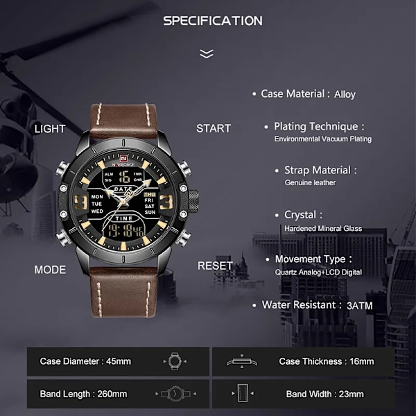 NAVIFORCE Watch Herr Top Lyx Märke Läder Vattentät Quartz Armbandsur Militär Sport Herrklockor Date Relogio Masculino L-Black Yellow