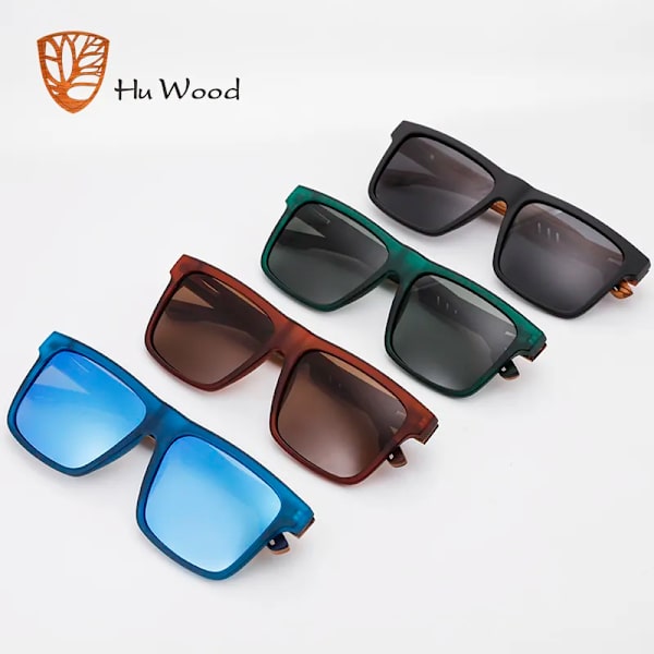 HU WOOD Nya högkvalitativa fyrkantiga solglasögon för män Polariserad UV400 Mode solglasögon Spegel Sportsolglasögon Köra oculos Green Polarized