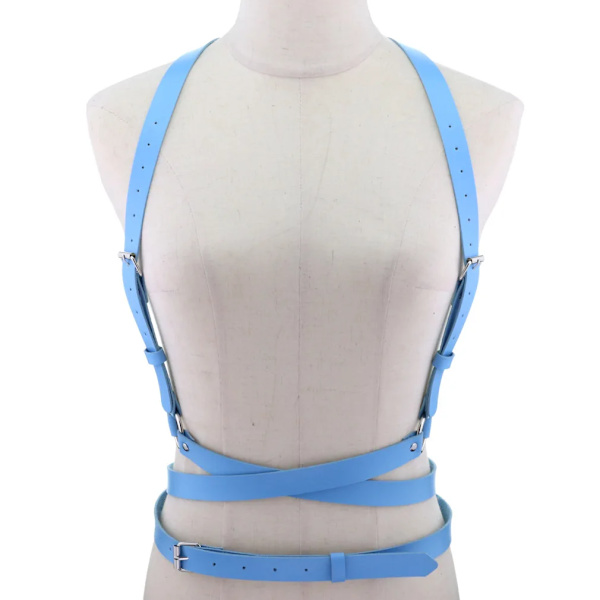 Europeisk och amerikansk PU Korsett Midjebälte Bröstrem Personlighet Trend Kroppssele Rem Sexig Sling Punk Gothic Bälte light blue One size