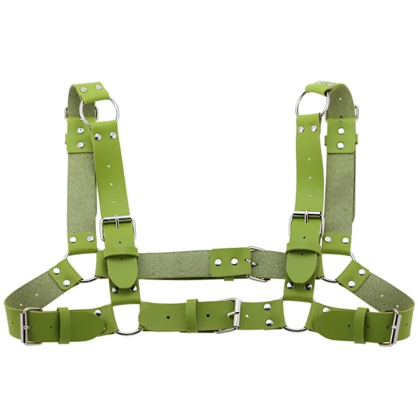 Kvinnor Män Sexig Punk Bröstsele Justerbar Burad Metallkroppskedja PU Läder Choker Statement Halsband Fest Klubbkläder Green