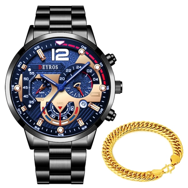 Relogio Lyx Herrklockor Guld Rostfritt Stål Kvarts Watch För Män Business Luminous Läder Armbandsklocka As Shown 14