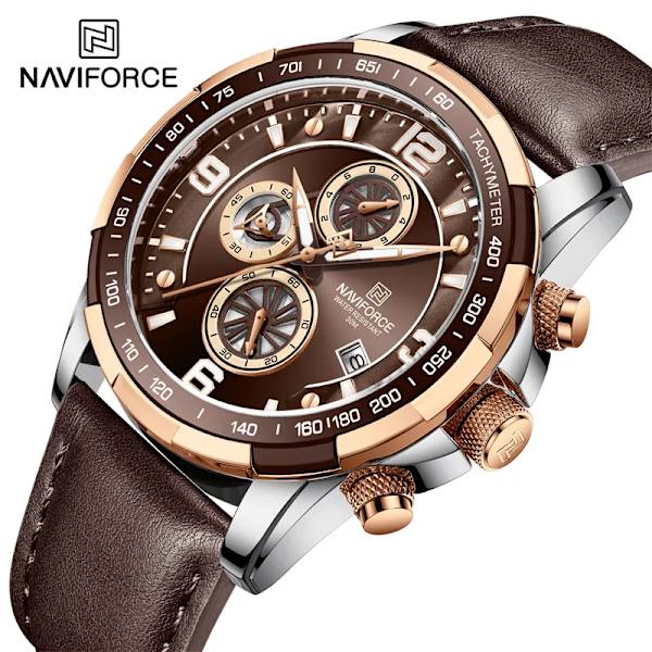 NAVIFORCE Luminous Hands Herrklockor Toppmärke Watch Vattentät Watch Herr Lyx Chronograph Quartz Herrklocka SBBN-BOX