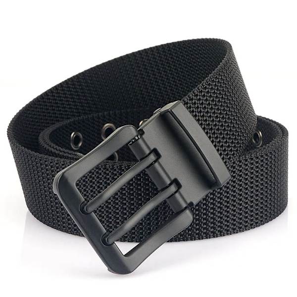 MEDYLA Fashion Classic Canvas Bälte Män Metall Dubbelnål Spänne Casual Strap Bälte för män Högkvalitetsrem MN3008 Black 110cm