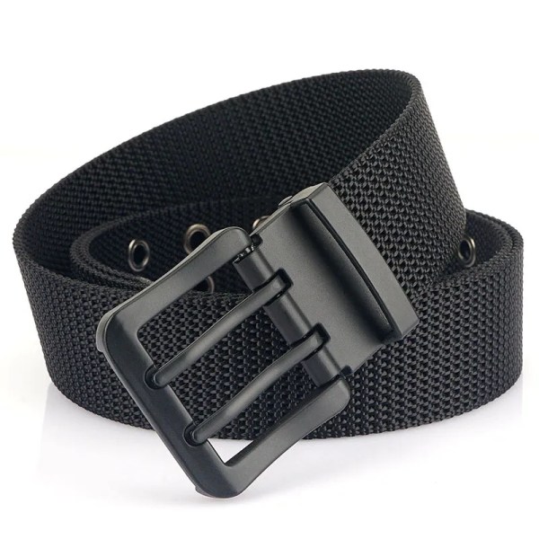 MEDYLA Fashion Classic Canvas Bälte Män Metall Dubbelnål Spänne Casual Strap Bälte för män Högkvalitetsrem MN3008 Black 115CM