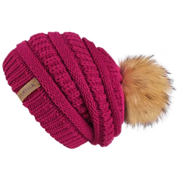 Talk Höst- & Vintermössa för Kvinnor Stickad Pompommössa Slouchy Beanie Skullies för Kvinnor Svart Röd Gul Bonnet Cap Pomegranate red
