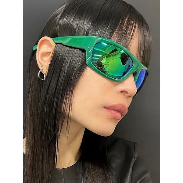 Nya Gröna Sportsolglasögon Män Kvinnor Retro Punk Trendiga Solglasögon För Manliga Solglasögon Goggle Utomhusspegelglasögon UV400 matte green tea with pouch and cloth