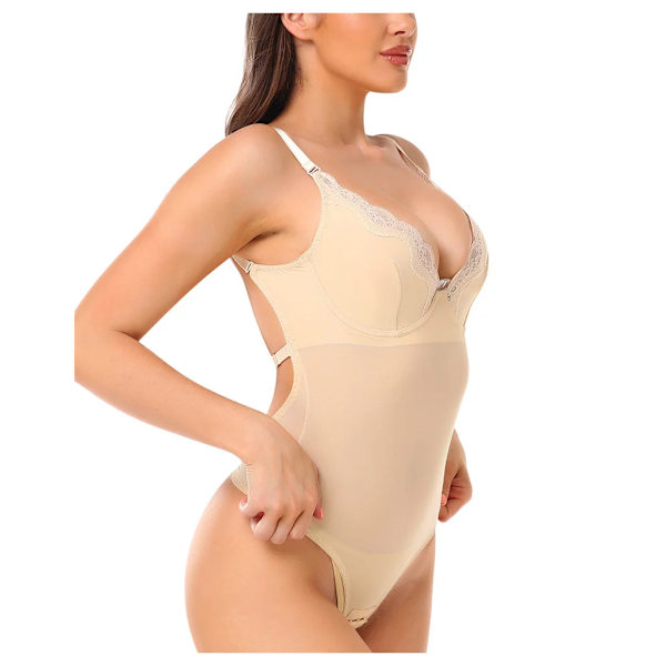 GUUDIA Kvinnor Anti Halk Bodysuits Shapewear Djup V Backless Body för Bröllop Aftonklänning Stringtrosa Sexiga Underkläder Bodysuit Beige 4XL