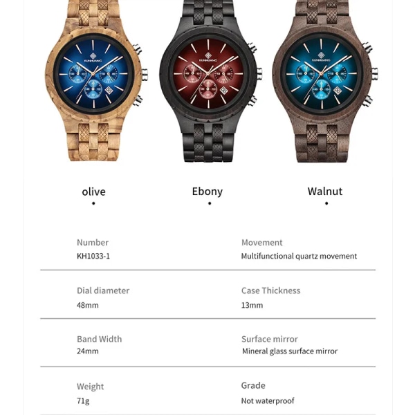 KUNHUANG Handgjord watch multifunktionsurtavla watch Lyxig lysande kronograf Custom Logo relógio masculino black no box