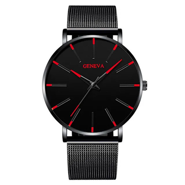 Herrmode Minimalistisk Ultra Tunna klockor för män Enkel Business Rostfritt stål Mesh bälte Quartz Watch relogio masculino Mesh Black Red