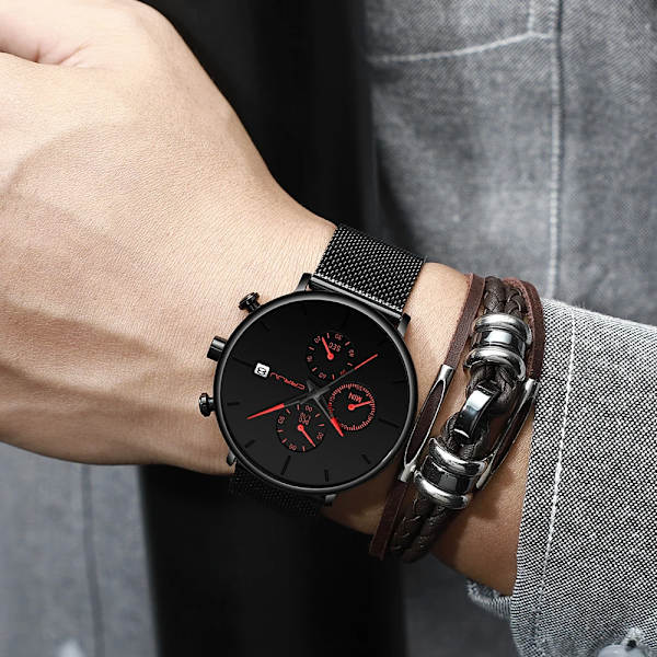 CRRJU Herrklockor Lyx Watch Unik design i rostfritt stål Auto Date Mesh Armband Män Mode Casual Quartz Klockor 2258-rose gold BOX