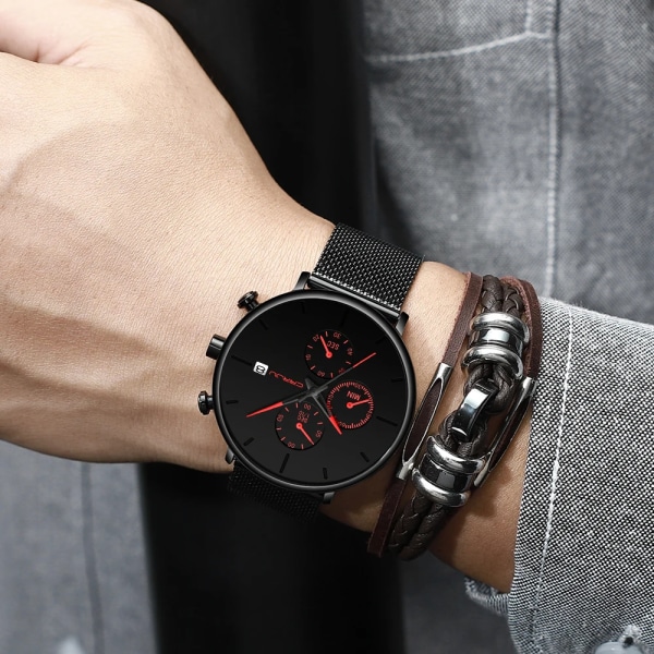 CRRJU Herrklockor Lyx Watch Unik design i rostfritt stål Auto Date Mesh Armband Män Mode Casual Quartz Klockor 2268-yllow BOX