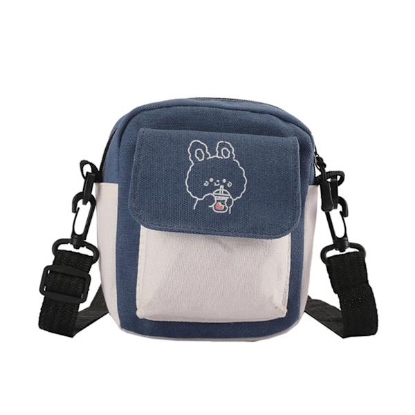 Mode Kvinnor Tecknad filmtryck Kontrastfärg Canvas Crossbody Axelremsväska Casual Damer Mini Handväskor Flap Handväska Blue