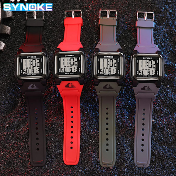 SYNOKE Herrklockor Vattentät Big Dial Digital Sports Watch Väckarklocka Multifunktionsklockor för män Relogio Masculino Red