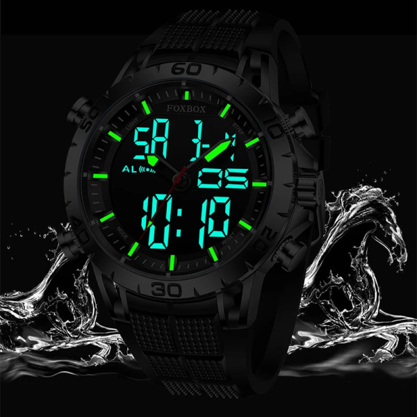 FOXBOX Sport Herrklockor Toppmärke Lyx Dual Display Quartz Watch For Herr Militär Vattentät Klocka Digital Elektronisk Watch Red