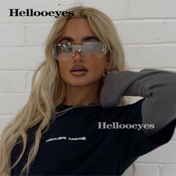 Lyxiga Y2K One Piece Solglasögon Kvinnor Brand Designer New Punk Sport Solglasögon Män Goggle Shades UV400 Mode Letter Glasögon C5 Gray Silver