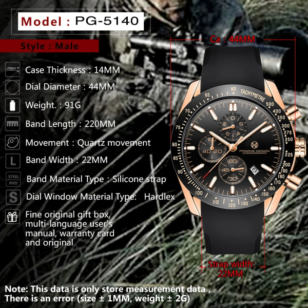 2022 (PAGRNE) PAGANI DESIGN Herr Quartz Klockor 44MM Top Vattentät Lyx Business Safir Rostfritt Stål Relogio Masculino GoldBlackR