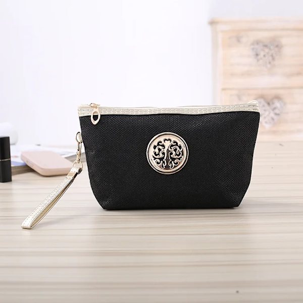 Kosmetisk väska för kvinnor män resor Bling dam dragkedja sminkväskor Mode smink Tvätta Toalettartiklar Organizer Påse Case Black(.679)