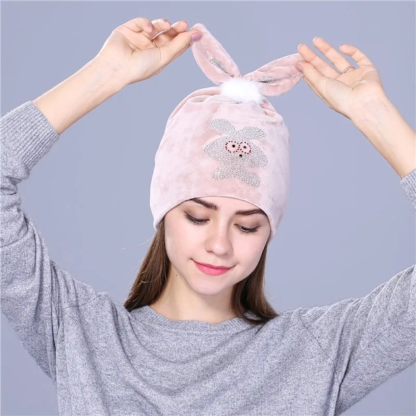 Xthree Flanell Autumn Skullies Beanies för Kvinnor Vinterhatt Söt Kitty Barnhatt för Flickor Gorras Beige