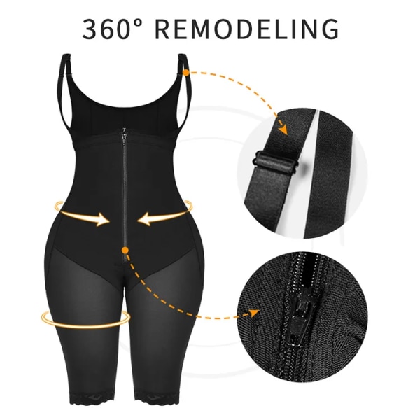 Helkroppsformare Postpartum Fajas Colombiana Kvinnor Magkontroll Kroppsform Frontstängning Postpartum Bodysuit Waist trainer 98-D1635 Black S