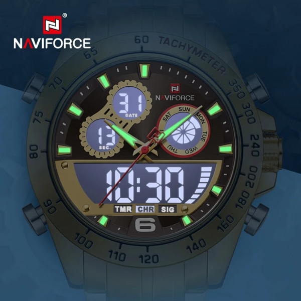 NAVIFORCE Lyx watch för män Digital sportkronografklocka Quartz Armbandsur Man Military Steel Band Vattentät watch SBEBE