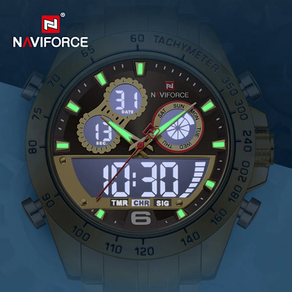 NAVIFORCE Lyx watch för män Digital sportkronografklocka Quartz Armbandsur Man Military Steel Band Vattentät watch SBEBE-BOX