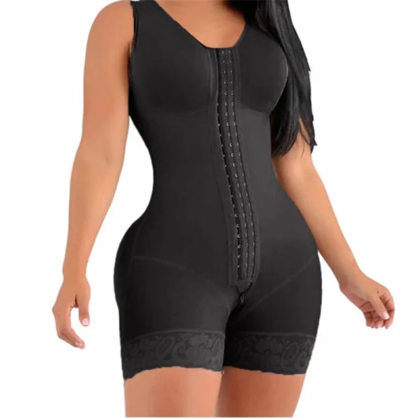 Fajas Shapewear Bodysuit görd med hög kompression med broscher Byst för dagligt och efter kirurgiskt bruk Bantningsslida Mage Kvinnor black XXXL
