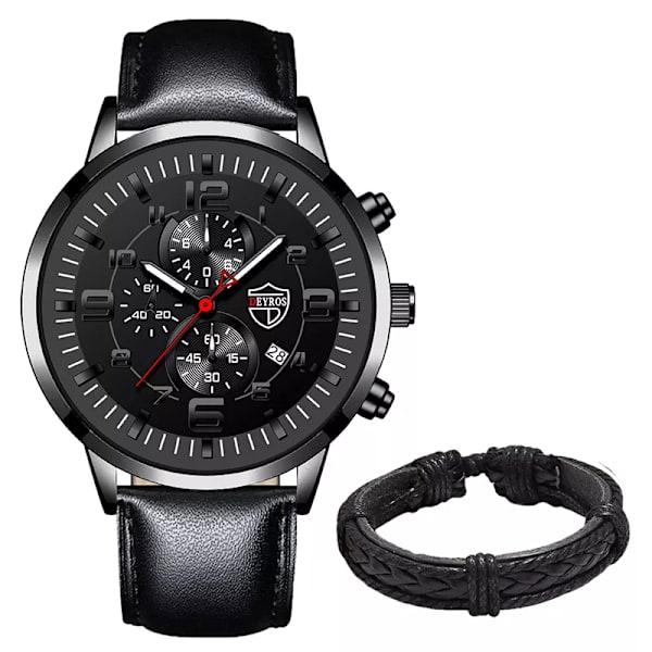 Herrklockor Rostfritt stål Läder Quartz Armbandsur Man Business Watch Watch Datum Lysande Man Casual Armband Klocka As shown 12