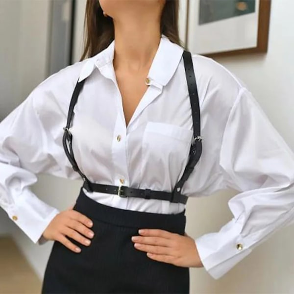 Punk Bröstsele Bälten Dammode Gotiska Kroppsremmar Bondage Bur Läder Midjebältshängslar Bdsm Kvinna Accessoarer bra 03