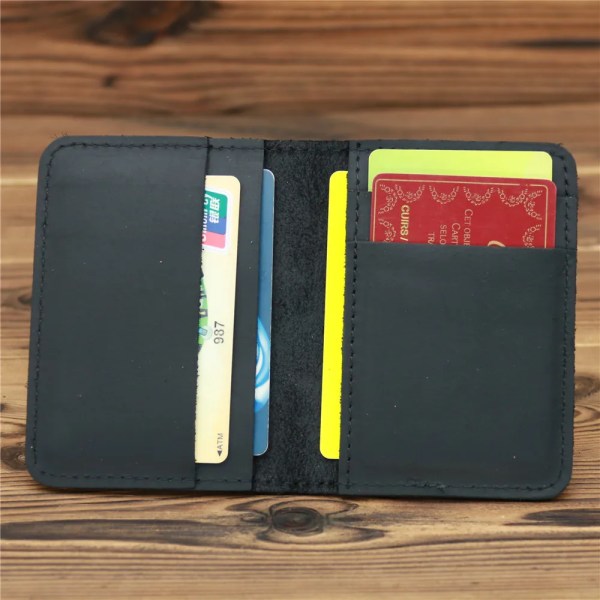 Plånbok för män Korthållare Läder Minimalistisk Personlig Liten Tunn Plånbok Smal Mini Kreditkort Bank ID Kort Hållare Plånbok Black