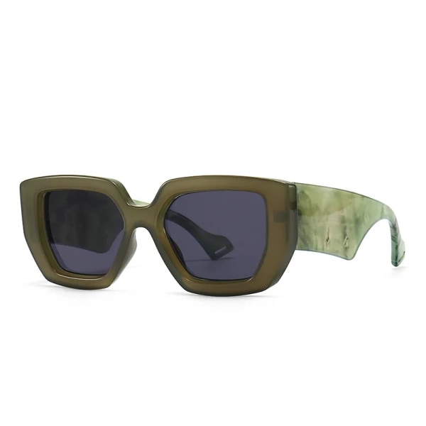 Färgglada fyrkantiga solglasögon Kvinnor Breda Glasögon Ben Män Reseskydd Man Kvinna UV400 Gafas Oculos Retro Brand Designer Lyx dark green as picture