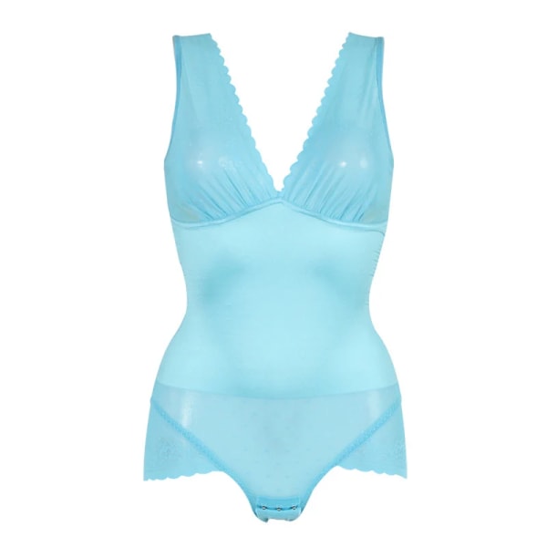 Damkorsetter Sexig spets volang genomskinlig Transparent Open Cortch Body Shaper Body Shaper Underkläder Shaping Corsets Blue L