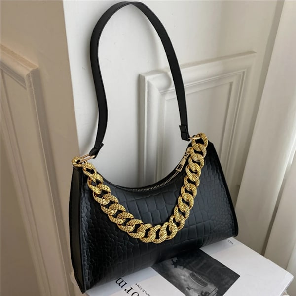 Populära krokodilmönster damväska Ny trend PU-läder Axelväskor Modetextur Dragkedja Handväskor för kvinnor Lyx White 1 24.5x17x6.5cm