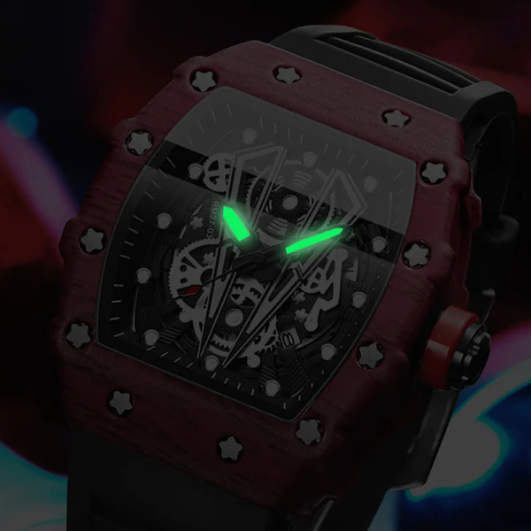 Ny design watch Mode Automatisk rörelse Fat Lysande Vattentät klocka Sport Mans Silikonarmband Quartz Armbandsur style 2