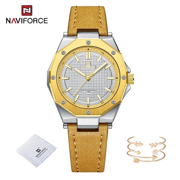 NAVIFORCE Mode Minimalistisk Design Watch för kvinnor Casual Quartz Dam Läder Armbandsur Case Kvinnlig klocka GWY